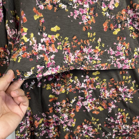 J Jill Dress Womens Large Tall Brown Floral Long Sleeve Drop Waist Stretch Tunic - Picture 5 of 8